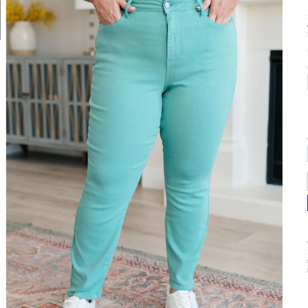 NWT Judy Blue High Rise Garment Dyed Aquamarine Slim Cut Jeans Size 18W JB8869